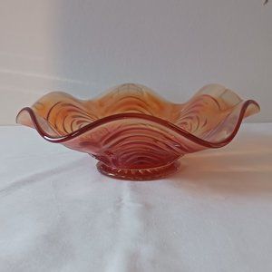 Fenton Carnival Glass Marigold Cut Arcs Reverse Drapery Wide Ruffle 8 3/4 Inches